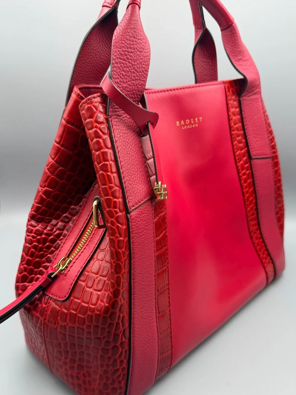 Red Leather Radley London Baylis Road Zip Around Grab Handbag Crossbody EUC